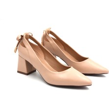 Prego (Park Moda) Arkası Fiyonklı Kalın Topuklu Kadın Ayakkabı Nut