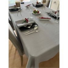 Zeren Home Polyester Keten Etamin Dokulu Dertsiz Masa Örtüsü Gri Rengi + 12 Peçete