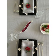 Zeren Home Polyester Keten Etamin Dokulu Dertsiz Masa Örtüsü Gri Rengi + 12 Peçete