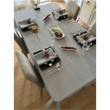 Zeren Home Polyester Keten Etamin Dokulu Dertsiz Masa Örtüsü Gri Rengi + 12 Peçete