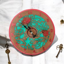 Epoksi Reçine Duvar Saati - Vintage Duvar Saati Gül Desen