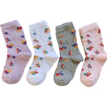 Butik Kız Çocuk 4 Adet Çiçek Desenli Soket Çorap 5-6,7-8,9-10,11-12 Yaş