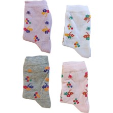 Butik Kız Çocuk 4 Adet Çiçek Desenli Soket Çorap 5-6,7-8,9-10,11-12 Yaş