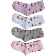 Butik Kız Çocuk 4 Adet Çiçek Desenli Soket Çorap 5-6,7-8,9-10,11-12 Yaş