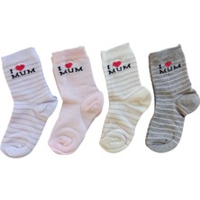 Butik Kız Çocuk 4 Adet I Love Mum Yazılı Soket Çorap 0 -1,1-2,3-4 Yaş