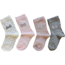 Butik Kız Çocuk 4 Adet Fiyonk Desenli Soket Çorap 5-6,9-10,11-12 Yaş