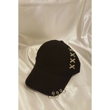 Rahan Şapka Kasket Şapka Spor Şapka Unisex Siyah Zincir Piercing Li Halkalı
