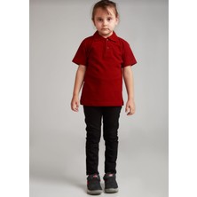 Mihman Butik Unısex Çocuk Bordo Kısa Kol Polo Yaka Okul Lakost T-Shırt
