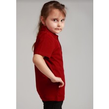 Mihman Butik Unısex Çocuk Bordo Kısa Kol Polo Yaka Okul Lakost T-Shırt