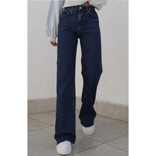 Nisbutikk Butik Nis Yüksek Bel Salaş Kadın Lacivert Süper Paça Denim Palazzo-Jean