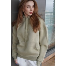 Oversize Geniş Kalıp Kapüşonlu Kanguru Cepli Kalın Basic Düz Sweatshirt