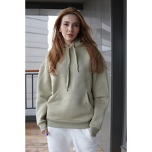 Oversize Geniş Kalıp Kapüşonlu Kanguru Cepli Kalın Basic Düz Sweatshirt