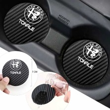 Kocamın Tasarımı Alfa Romeo Tonale Siyah Karbon Bardak Altlığı Alfa Romeo Logolu Tonale Yazılı Dayanıklı 7 cm Tasarımı 2 Adet