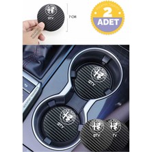 Alfa Romeo Gtv Siyah Karbon Araç Bardak Altlığı Alfa Romeo Logolu Gtv 7 cm Dayanıklı Özel Tasarım 2 Adet