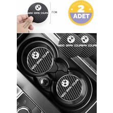 Kocamın Tasarımı Bmw  420D Gran Coupe Siyah Karbon Bardak Altlığı 2 Adet Bmw Logolu  420D Gran Coupe Yazılı 7 cm Için Özel Tasarım