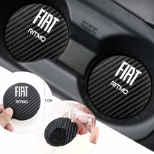 Kocamın Tasarımı Fiat Ritmo Siyah Karbon Bardak Altlığı Fiat Logolu Ritmo Yazılı Dayanıklı 7 cm Tasarımı 2 Adet