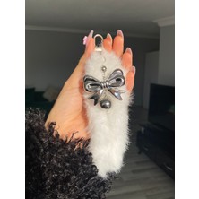 Pinky Lady Tüylü Gümüş Fiyonklu Çanta Charmı