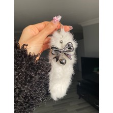 Pinky Lady Tüylü Gümüş Fiyonklu Çanta Charmı