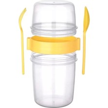 Çerçici Çift Hazneli - Çatal Kaşıklı Portatif Müsli -Atıştırmalık Kabı 800 ml