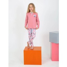 Kız Çocuk Love Me Baklı Uzun Kollu %100 Pamuklu Düğme Detaylı Pijama Takımı  10/15 Yaş