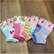 Desenli Renkli Pamuk Kız Çocuk Patik Çorap (12 Adet) 2 Ile 11 Yaş Arası Bedenlerde.