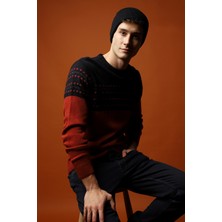 Bisiklet Yaka Slim Fit Dar Kesim Desenli Triko Kazak