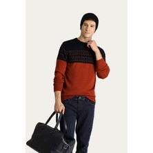 Bisiklet Yaka Slim Fit Dar Kesim Desenli Triko Kazak