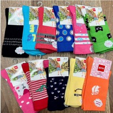 Desenli Renkli Likralı Kız Çocuk Çorap (12 Adet) 2-11 Yaş Arası Bedenli