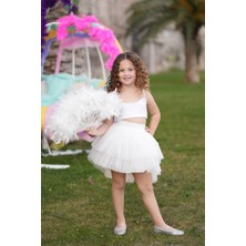 Narely Otriş Detaylı Beyaz Etek&crop Takım