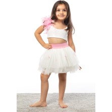 Narely Otriş Detaylı Pembe Etek&crop Takım