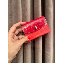 Pinkylola Design - Rich Model Kırmızı Rugan Kroko ve Mat Kırmızı Renk Hakiki Deri Çoklu Kartlık Cüzdan Bereket