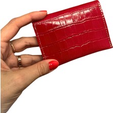 Pinkylola Design - Rich Model Kırmızı Rugan Kroko ve Mat Kırmızı Renk Hakiki Deri Çoklu Kartlık Cüzdan Bereket