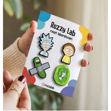 Rozzy Lab Rick And Morty 4lü Rozet Set - Rick Morty Pickle Rick Portal Finger - Broş - Yaka Çanta Aksesuar