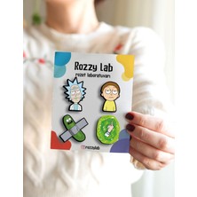 Rozzy Lab Rick And Morty 4lü Rozet Set - Rick Morty Pickle Rick Portal Finger - Broş - Yaka Çanta Aksesuar