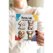 Rozzy Lab 4'lü Köpek Rozet Set Poodle Kaniş Bulldog Golden Chihuahua - Rozet - Broş - Yaka Çanta Aksesuar