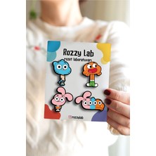 Rozzy Lab Gumball 4lü Rozet Set - Gumball Darwin Anais Watterson - Broş - Yaka Çanta Aksesuar