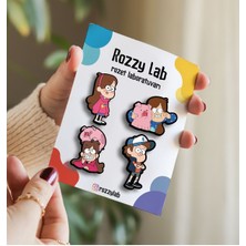 Rozzy Lab Esrarengiz Kasaba 4lü Rozet Set - Mabel Dipper Domuz - Broş - Yaka Çanta Aksesuar