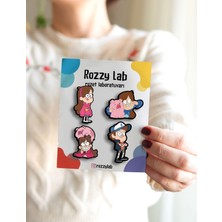 Rozzy Lab Esrarengiz Kasaba 4lü Rozet Set - Mabel Dipper Domuz - Broş - Yaka Çanta Aksesuar