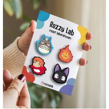 Rozzy Lab Totoro Ghibli 4lü Rozet Set - Totoro Calcifer Ponyo Jiji - Broş - Yaka Çanta Aksesuar