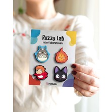 Rozzy Lab Totoro Ghibli 4lü Rozet Set - Totoro Calcifer Ponyo Jiji - Broş - Yaka Çanta Aksesuar