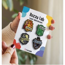 Rozzy Lab Hogwarts 4lü Rozet Set - Gryffindor Slytherin Hufflepuff Ravenclaw - Broş - Yaka Çanta Aksesuar