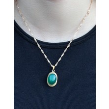 Doğal Taş Yeşil Akik Doğal Taşlı Kadın Zincirli Kolye EUK4YA2