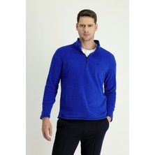 Yarım Fermuarlı Nakışlı Polar Sweatshirt