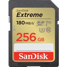 Extreme Sdxc Uhs-I Hafıza Kartı 256 GB (V30, 180 Mb/s Aktarım, U3, 4K UHD Videolar, Sandisk Quickflow Teknolojisi, Su Geçirmez, Darbeye Dayanıklı, Isıya Dayanıklı)