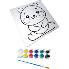 Hayal Sepeti Sevimli Panda  Resimli Tuval 20 x 20  6lı Boya, Fırça Boyama Seti