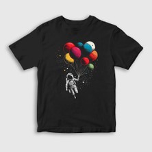 Presmono  Çocuk Siyah Astronot Balon Astronaut Balloon T-Shirt