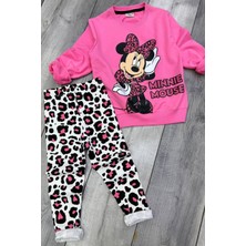 Minnie Mouse 2 Iplik Mevsimlik Kız Çocuk Taytlı Pembe Renk Takım