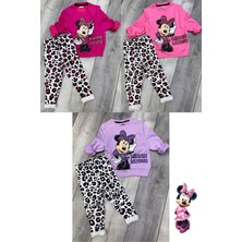 Minnie Mouse 2 Iplik Mevsimlik Kız Çocuk Taytlı Pembe Renk Takım