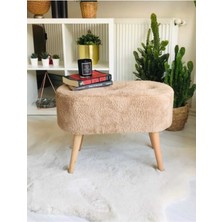 Beylerbeyi Ahşap Ayaklı Handmade Geniş Oturum  Krem Welsoft Kumaş Pofidik Puf Bench ,ayak Ucu Uzatmalık,berjer