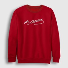 Presmono Unisex Kırmızı Kemal Atatürk Imzalı Sweatshirt